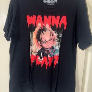 Chucky’s Child Play Shirt Men Large Black Wanna Play Graphic Tee Cotton Large